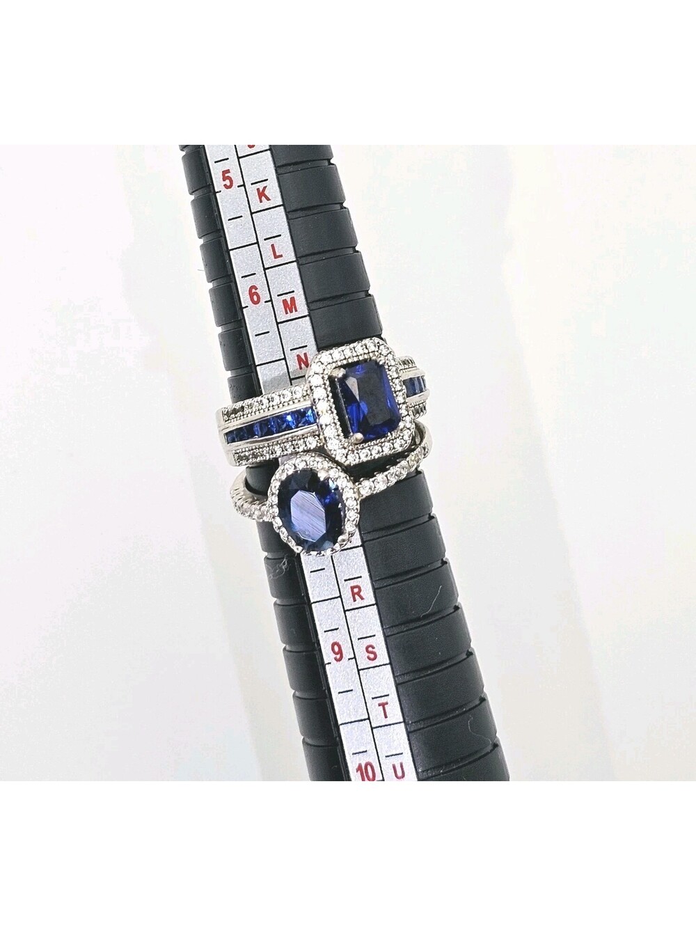 Lot of 2 Size 7.5 Sapphire CZ Rhodium-plated Rings September Birthstone - Picture 3 of 5